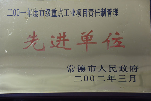 2001年度市級(jí)重點(diǎn)工業(yè)項(xiàng)目責(zé)任制管理一“先進(jìn)單位”